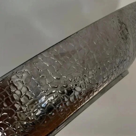 Silver Pebbled Chrome Oblong Decorative Bowl 21 inches - Picture 4 of 8